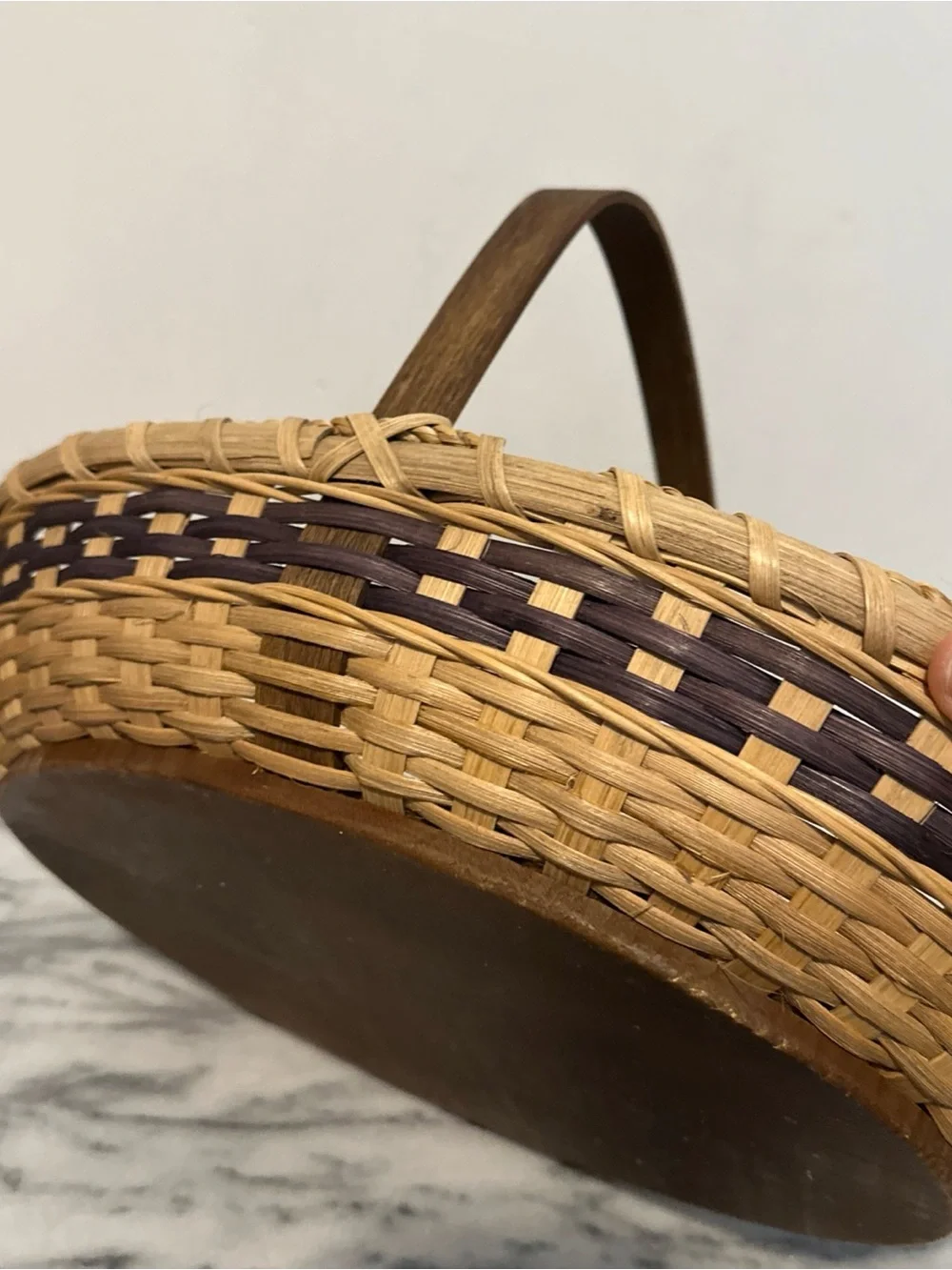 Nantucket style Woven painted Fruit Basket Tray with Wooden Handle - Brown folk